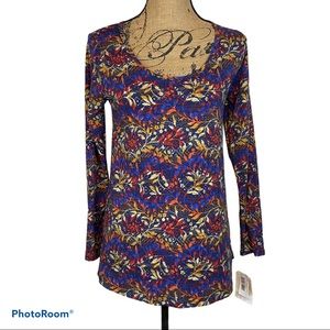 LuLaRoe Lynnae High-Low Floral Top XS NWT Boho Jewel Tones